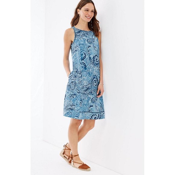 J. Jill Dresses Jjill Love Linen Womens M Blue Paisley Sleeveless